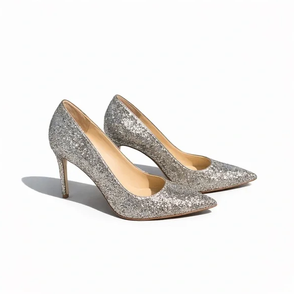 Marc Fisher Silver Glitter Pumps Pointed Toe Stiletto Wedding Party Heals 7.5 - Picture 5 of 14